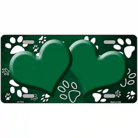 Paw Heart Green White Metal Novelty License Plate 24" x 12" (LLP)