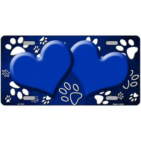 Paw Heart Blue White Metal Novelty License Plate 24" x 12" (LLP)