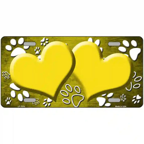 Paw Heart Yellow White Metal Novelty License Plate 24" x 12" (LLP)