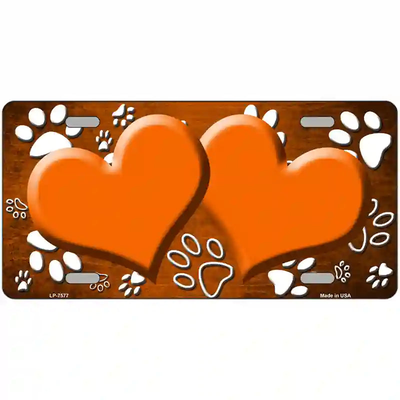 Paw Heart Orange White Metal Novelty License Plate 24" x 12" (LLP)