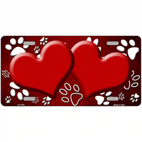 Paw Heart Red White Metal Novelty License Plate 24" x 12" (LLP)