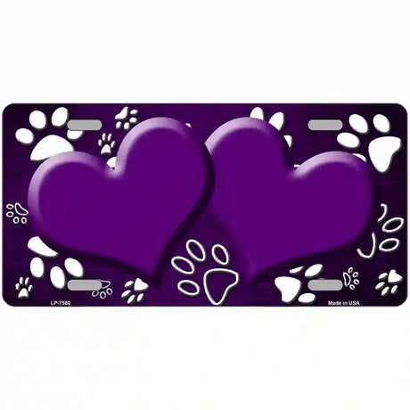 Paw Heart Purple White Metal Novelty License Plate 24" x 12" (LLP)