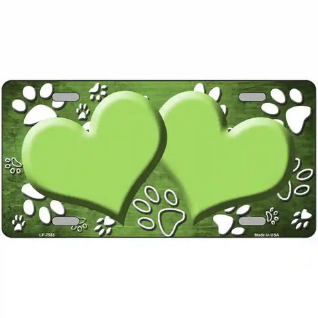 Paw Heart Lime Green White Metal Novelty License Plate 24" x 12" (LLP)