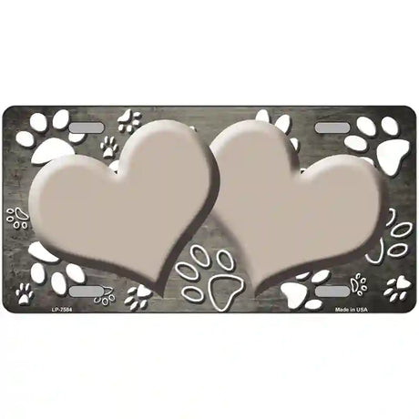 Paw Heart Tan White Metal Novelty License Plate 24" x 12" (LLP)