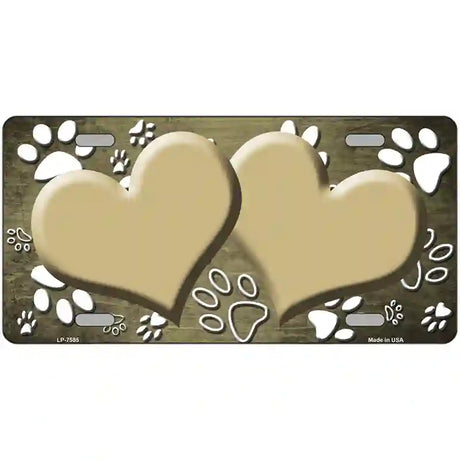 Paw Heart Gold White Metal Novelty License Plate 24" x 12" (LLP)