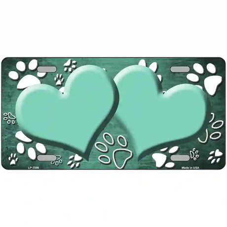 Paw Heart Mint White Metal Novelty License Plate 24" x 12" (LLP)