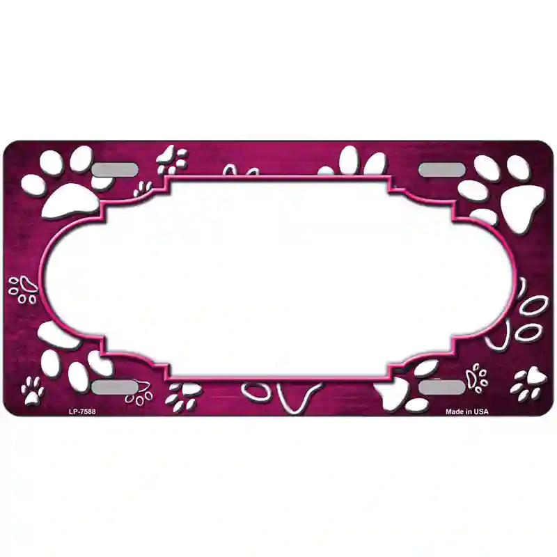 Paw Scallop Pink White Metal Novelty License Plate 24" x 12" (LLP)