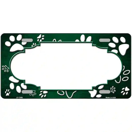 Paw Scallop Green White Metal Novelty License Plate 24" x 12" (LLP)