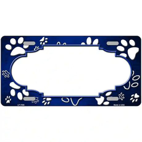 Paw Scallop Blue White Metal Novelty License Plate 24" x 12" (LLP)