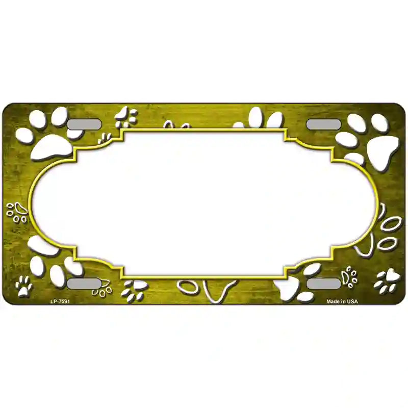 Paw Scallop Yellow White Metal Novelty License Plate 24" x 12" (LLP)