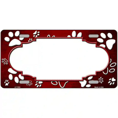 Paw Scallop Red White Metal Novelty License Plate 24" x 12" (LLP)