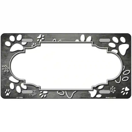 Paw Scallop Gray White Metal Novelty License Plate 24" x 12" (LLP)