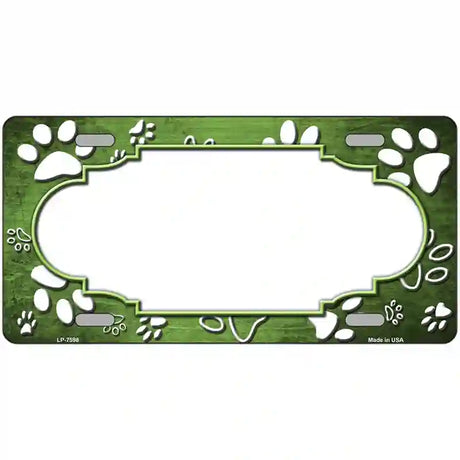 Paw Scallop Lime Green White Metal Novelty License Plate 24" x 12" (LLP)