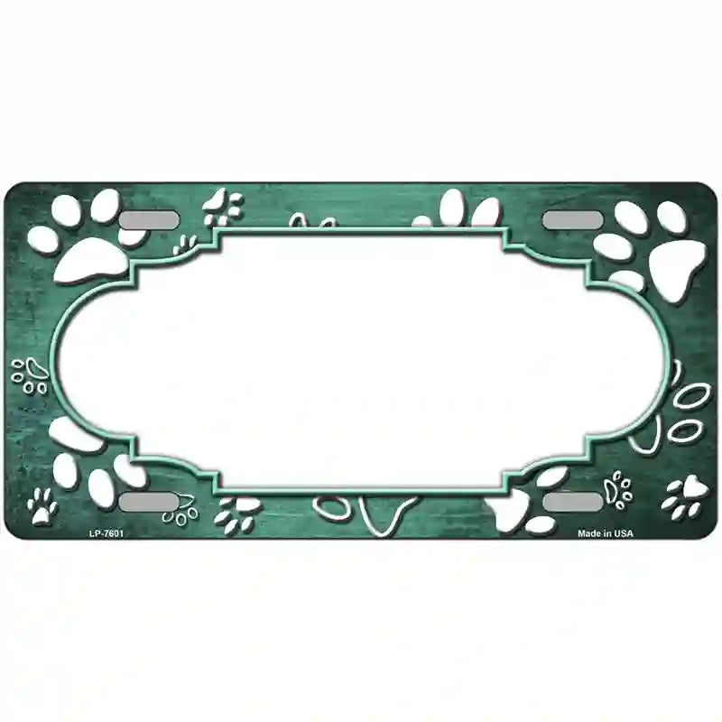 Paw Scallop Mint White Metal Novelty License Plate 24" x 12" (LLP)