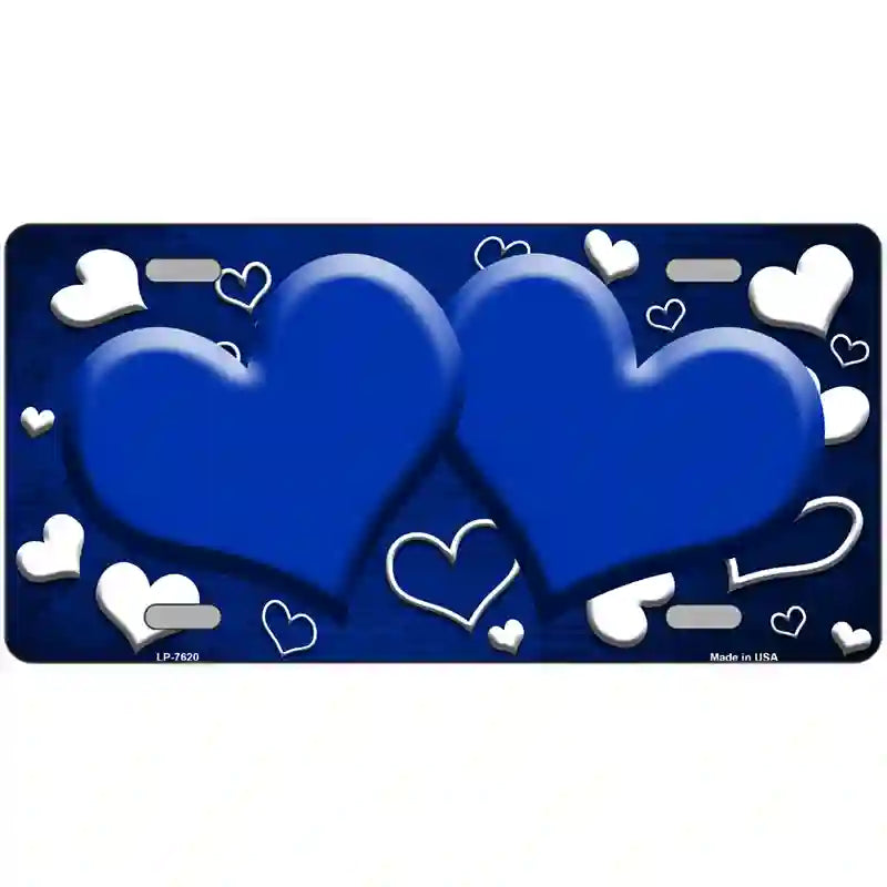 Blue White Love Hearts Oil Rubbed Metal Novelty License Plate 24" x 12" (LLP)