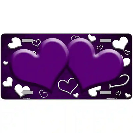 Purple White Love Hearts Oil Rubbed Metal Novelty License Plate 24" x 12" (LLP)