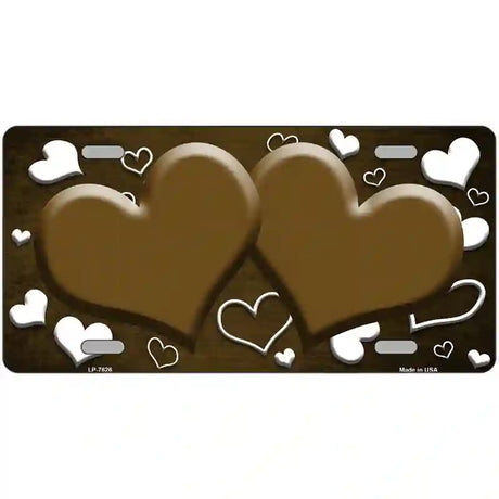 Brown White Love Hearts Oil Rubbed Metal Novelty License Plate 24" x 12" (LLP)