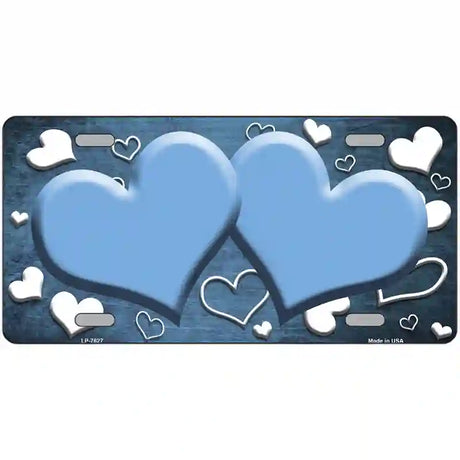 Light Blue White Love Hearts Oil Rubbed Metal Novelty License Plate 24" x 12" (LLP)