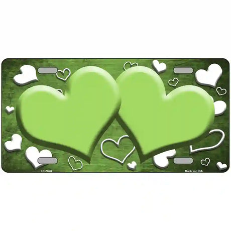 Lime Green White Love Hearts Oil Rubbed Metal Novelty License Plate 24" x 12" (LLP)