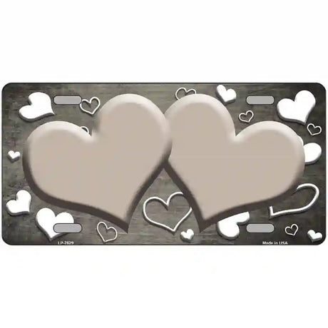 Tan White Love Hearts Oil Rubbed Metal Novelty License Plate 24" x 12" (LLP)