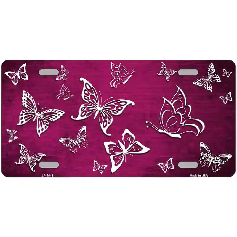 Pink White Butterfly Oil Rubbed Metal Novelty License Plate 24" x 12" (LLP)