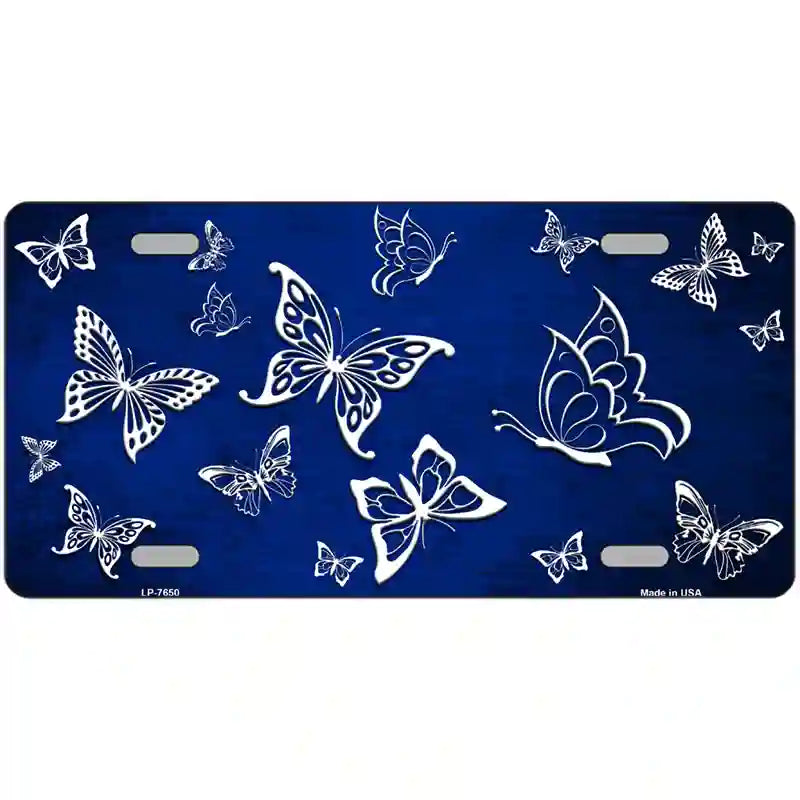 Blue White Butterfly Oil Rubbed Metal Novelty License Plate 24" x 12" (LLP)