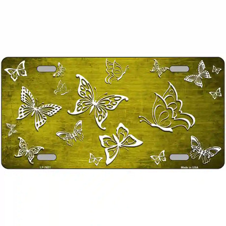 Yellow White Butterfly Oil Rubbed Metal Novelty License Plate 24" x 12" (LLP)