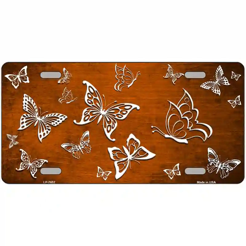 Orange White Butterfly Oil Rubbed Metal Novelty License Plate 24" x 12" (LLP)