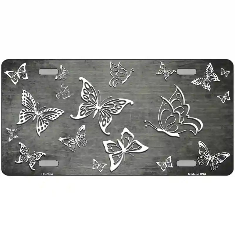 Gray White Butterfly Oil Rubbed Metal Novelty License Plate 24" x 12" (LLP)