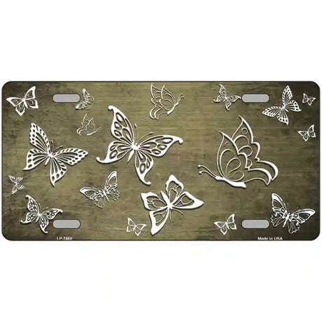 Gold White Butterfly Oil Rubbed Metal Novelty License Plate 24" x 12" (LLP)