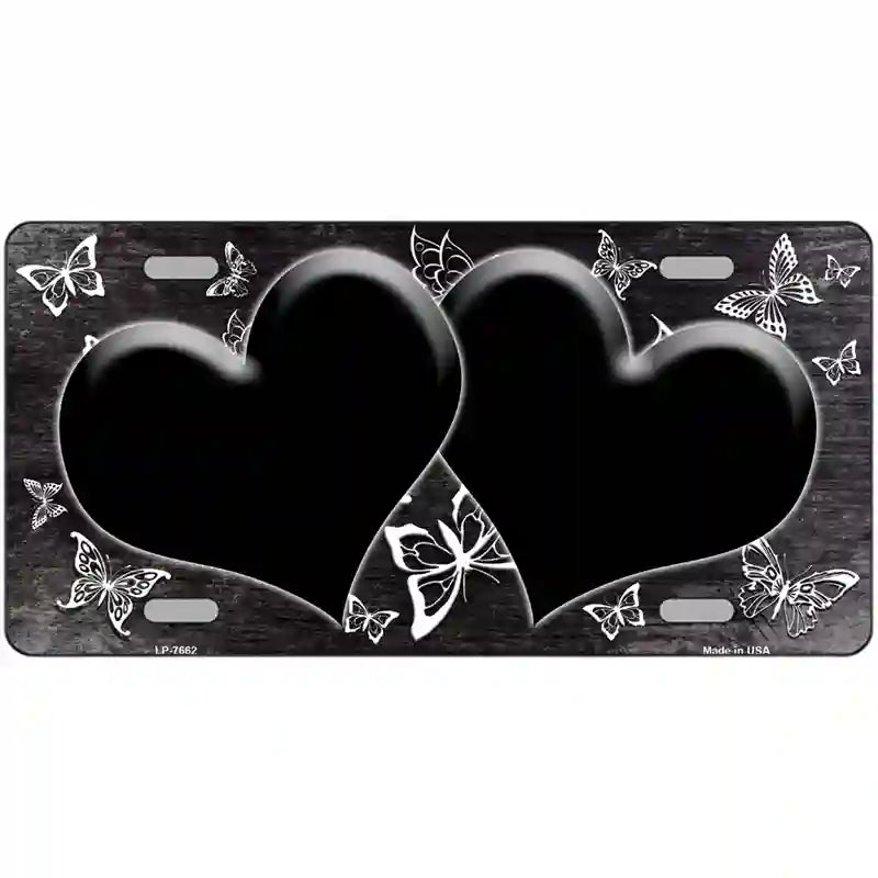 Black White Hearts Butterfly Oil Rubbed Metal Novelty License Plate 24" x 12" (LLP)