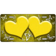 Yellow White Hearts Butterfly Oil Rubbed Metal Novelty License Plate 24" x 12" (LLP)