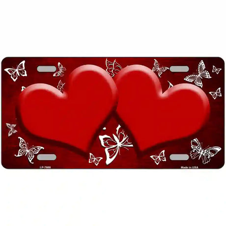 Red White Hearts Butterfly Oil Rubbed Metal Novelty License Plate 24" x 12" (LLP)