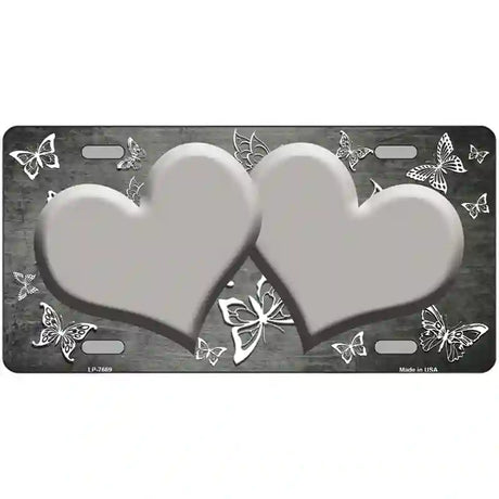 Gray White Hearts Butterfly Oil Rubbed Metal Novelty License Plate 24" x 12" (LLP)