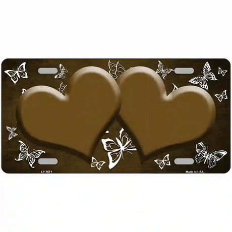 Brown White Hearts Butterfly Oil Rubbed Metal Novelty License Plate 24" x 12" (LLP)