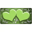 Lime Green White Hearts Butterfly Oil Rubbed Metal Novelty License Plate 24" x 12" (LLP)