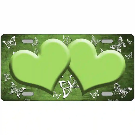 Lime Green White Hearts Butterfly Oil Rubbed Metal Novelty License Plate 24" x 12" (LLP)