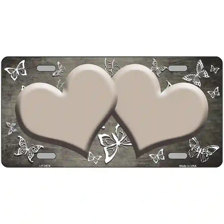 Tan White Hearts Butterfly Oil Rubbed Metal Novelty License Plate 24" x 12" (LLP)