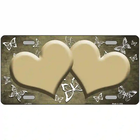 Gold White Hearts Butterfly Oil Rubbed Metal Novelty License Plate 24" x 12" (LLP)