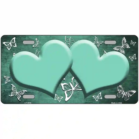 Mint White Hearts Butterfly Oil Rubbed Metal Novelty License Plate 24" x 12" (LLP)