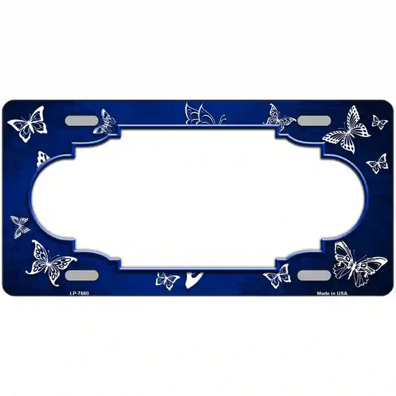 Blue White Scallop Butterfly Oil Rubbed Metal Novelty License Plate 24" x 12" (LLP)