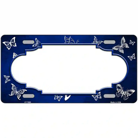 Blue White Scallop Butterfly Oil Rubbed Metal Novelty License Plate 24" x 12" (LLP)