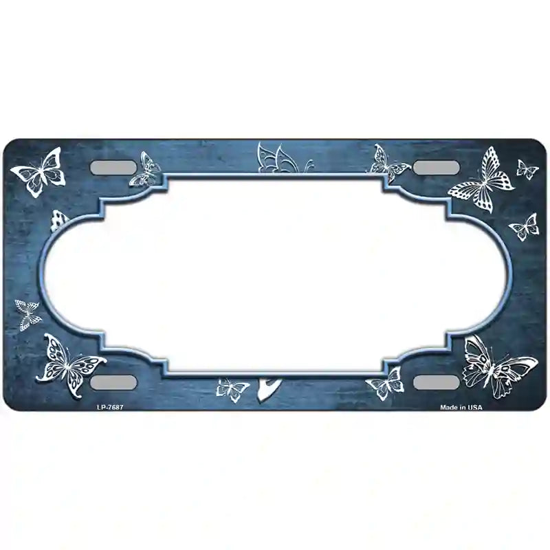 Light Blue White Scallop Butterfly Oil Rubbed Metal Novelty License Plate 24" x 12" (LLP)