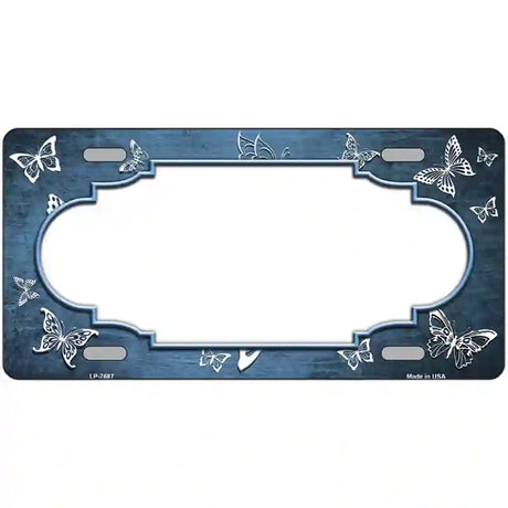 Light Blue White Scallop Butterfly Oil Rubbed Metal Novelty License Plate 24" x 12" (LLP)