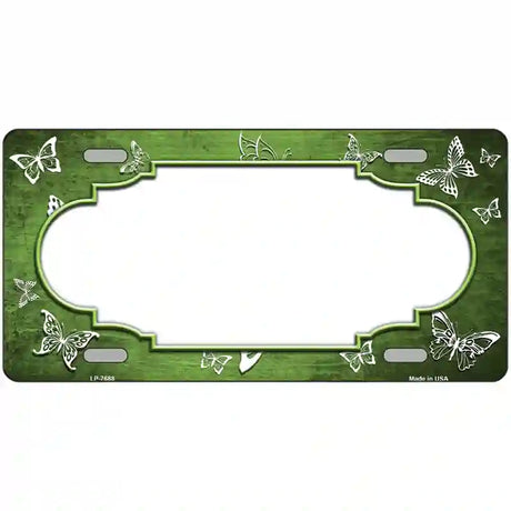 Lime Green White Scallop Butterfly Oil Rubbed Metal Novelty License Plate 24" x 12" (LLP)