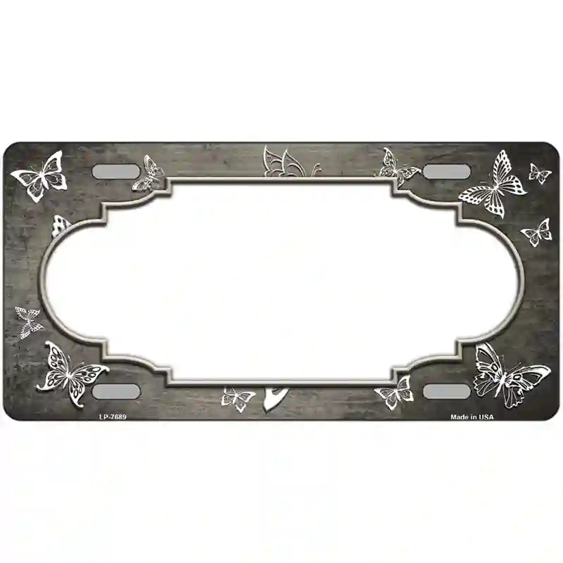 Tan White Scallop Butterfly Oil Rubbed Metal Novelty License Plate 24" x 12" (LLP)