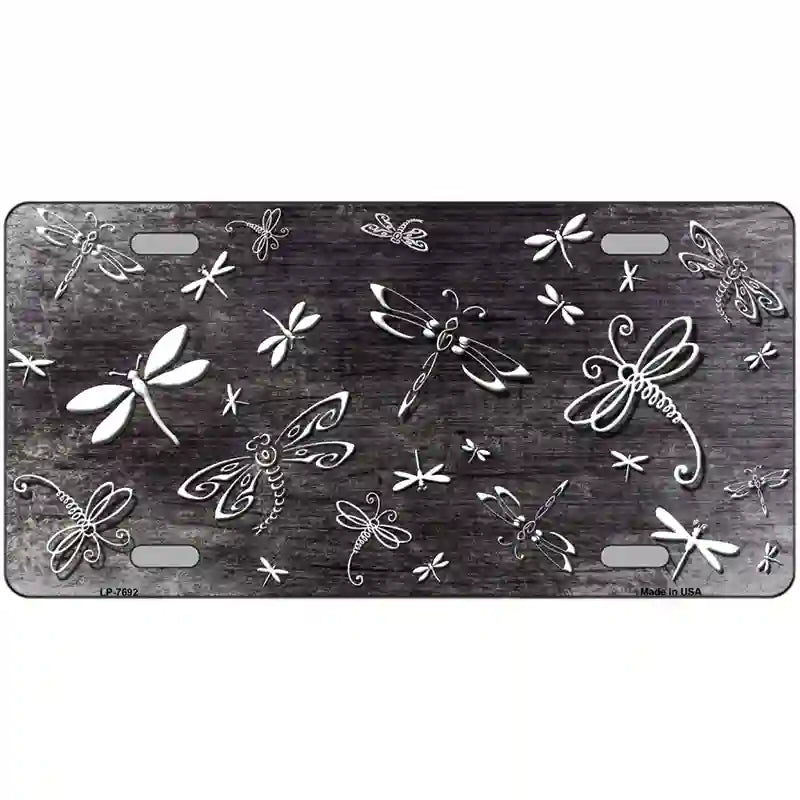 Black White Dragonfly Oil Rubbed Metal Novelty License Plate 24" x 12" (LLP)