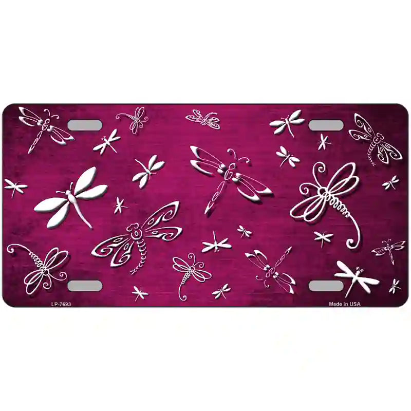 Pink White Dragonfly Oil Rubbed Metal Novelty License Plate 24" x 12" (LLP)