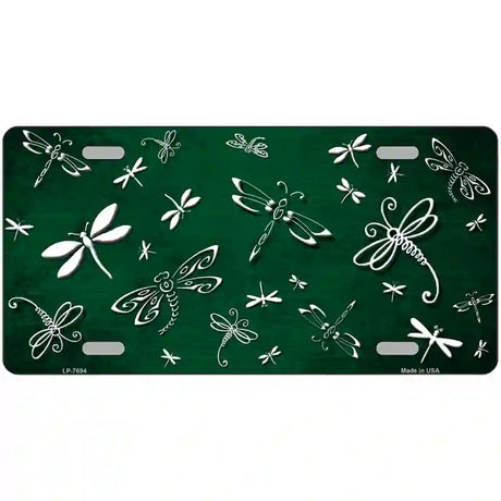 Green White Dragonfly Oil Rubbed Metal Novelty License Plate 24" x 12" (LLP)