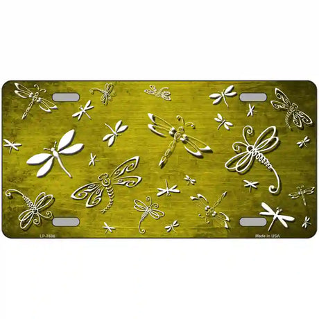 Yellow White Dragonfly Oil Rubbed Metal Novelty License Plate 24" x 12" (LLP)